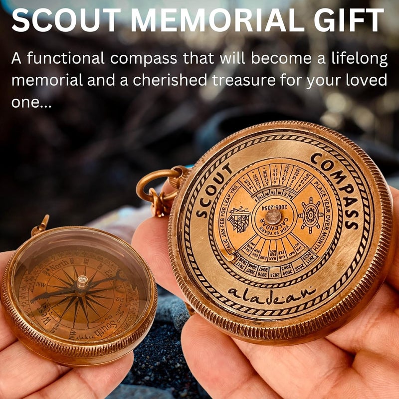 ALADEAN Scout Compass Gift Boys - Engraved Scout Oath Compass in wood Box Scout Always Prepared Camping Orienteering Compass, Hiking Backpacking Compass gift, 50 year calander - Image 3